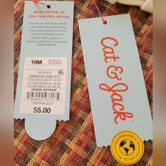 Cat & Jack Leggings 3 Pack 18 Months Peace Sign - Picture 6 of 6